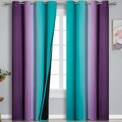 Estelar Textiler Teal and Purple Blackout Curtains by ESTELARTEXTILER