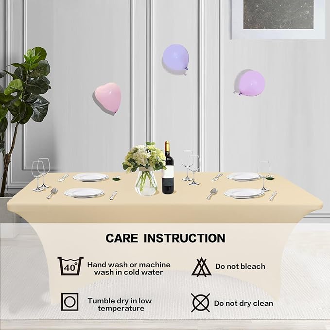 IVAPUPU 2 Pack 6FT Table Cloth for Rectangular Fitted Events Stretch Champagne - Image 5