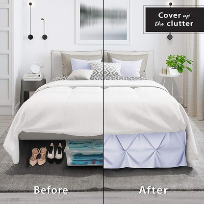 Nestl Ice Blue Bed Skirt Queen Size, Pinch Pleat Queen Bed Skirt, Hotel Quality - Image 4