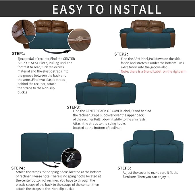 Easy-Going 6 Pieces Recliner Loveseat Stretch Sofa Slipcover Sofa Cover - Image 4