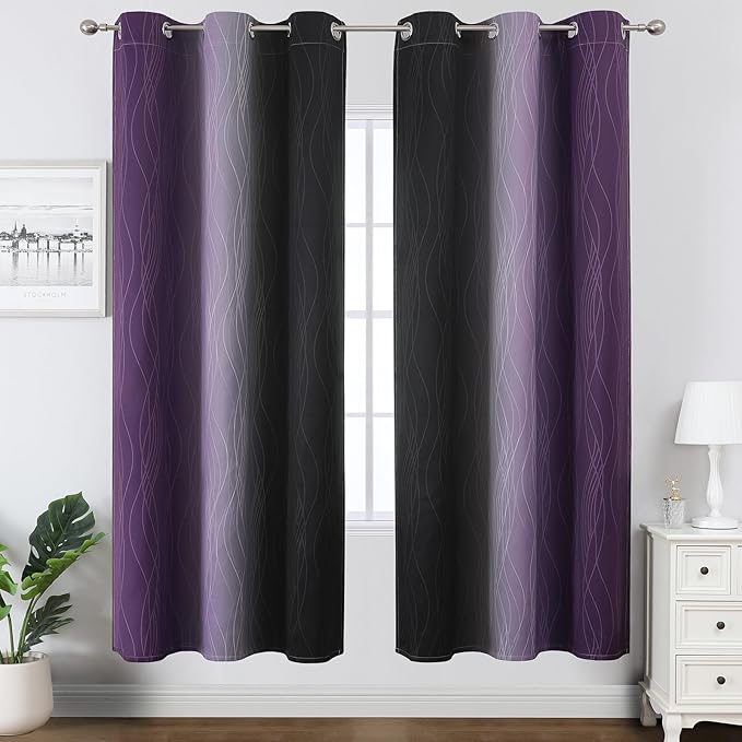 Estelar Textiler Black and Purple Ombre Blackout Curtains - Image 2