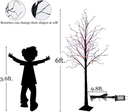 TW SHINE 2 Pack 6FT Halloween Lighted Black Birch Tree, Total 288 LED Purple and Orange Lights Artificial Spooky Tree with Timer, Waterproof Halloween Decoration for Indoor Outdoor Home Party Decor