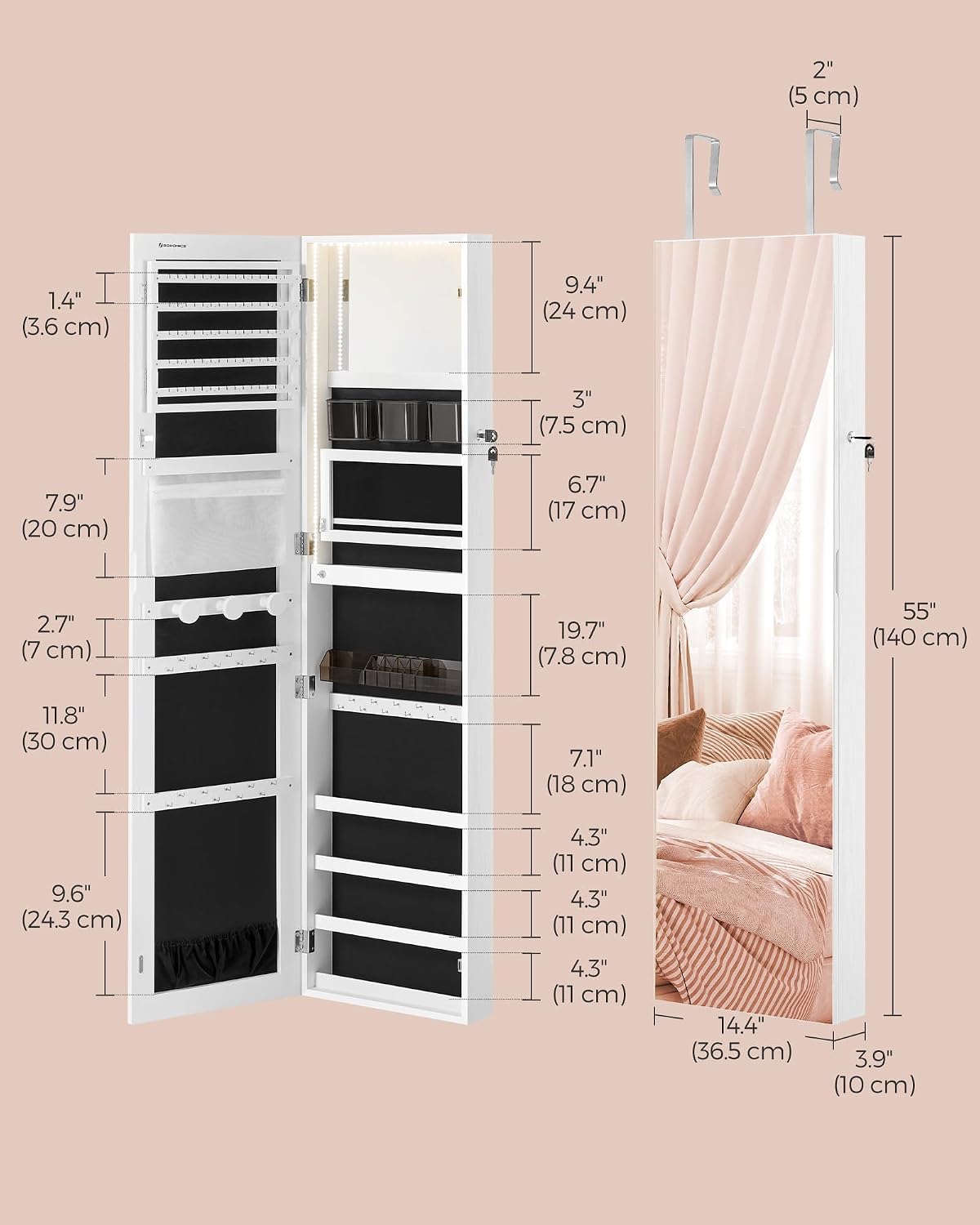 songmics jewelry cabinet armoire with mirror, wall or, package contents