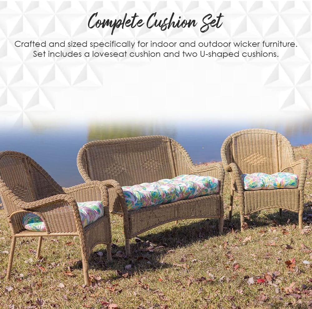 RSH DECOR 3Piece Wicker Tufted Outdoor Chair Cushions for Patio Furniture, Te...