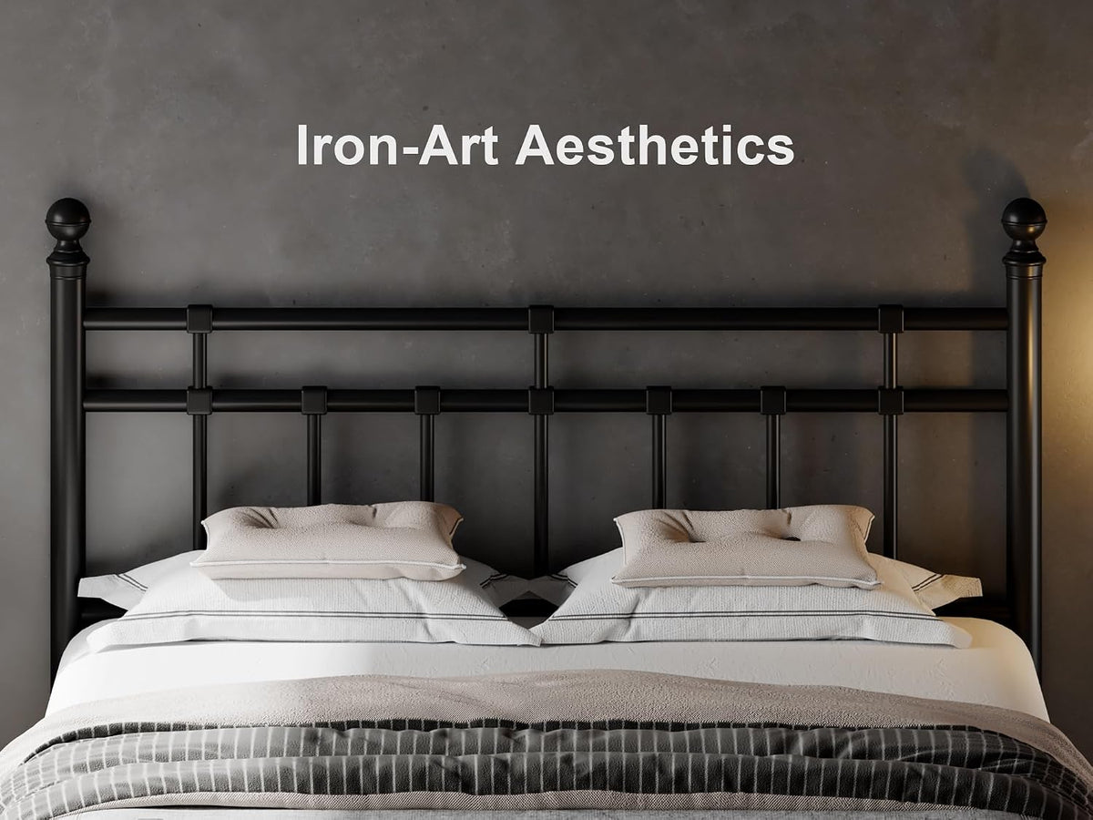 feonase queen metal platform bed frame with victorian, close-up detail