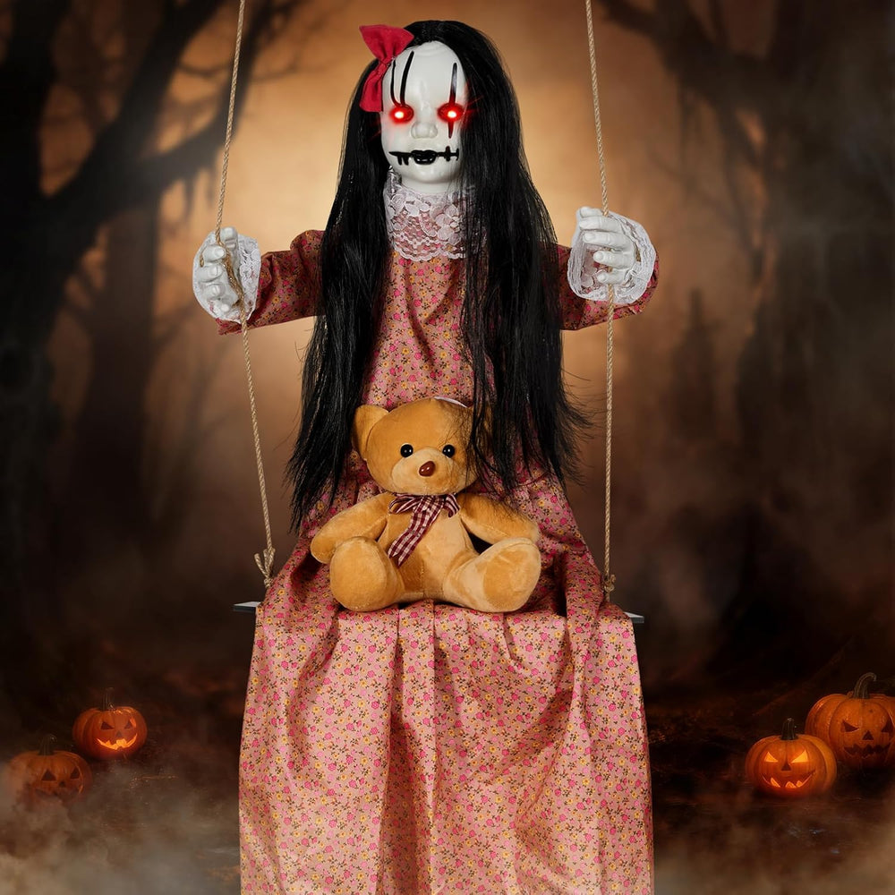 Scary Halloween Hanging Decorations Outdoor,4.6FT Hanging Swing Girl Doll