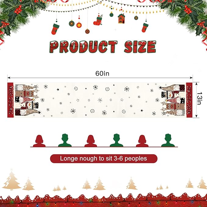 OTOSTAR Gnomes Snowman Elk Merry Christmas Table Runner, Xmas Seasonal Winter - Image 5