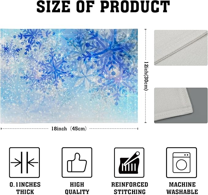 Giwawa Christmas Snowflake Placemats, Winter Snow Place Mats Set of 4 - Image 4