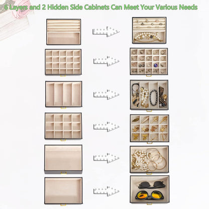 akozlin 6-tier jewelry box organizer 5 drawers storage showing dimensions