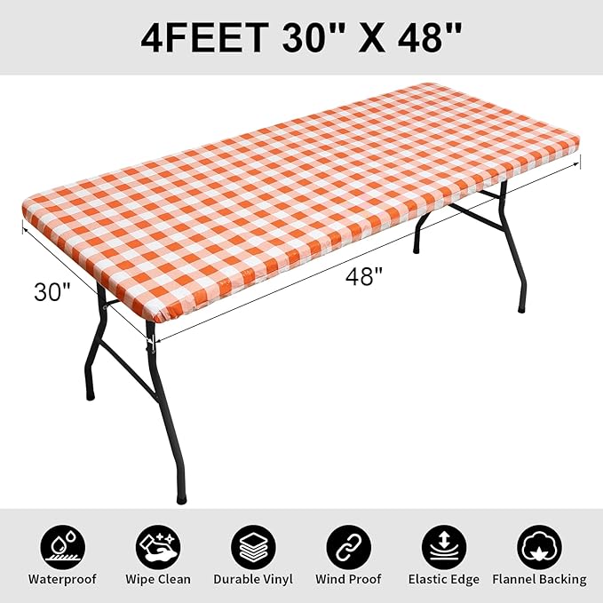 Smiry Rectangle Picnic Table Cloth, Elastic Waterproof Fitted Vinyl Tablecloths - Image 7