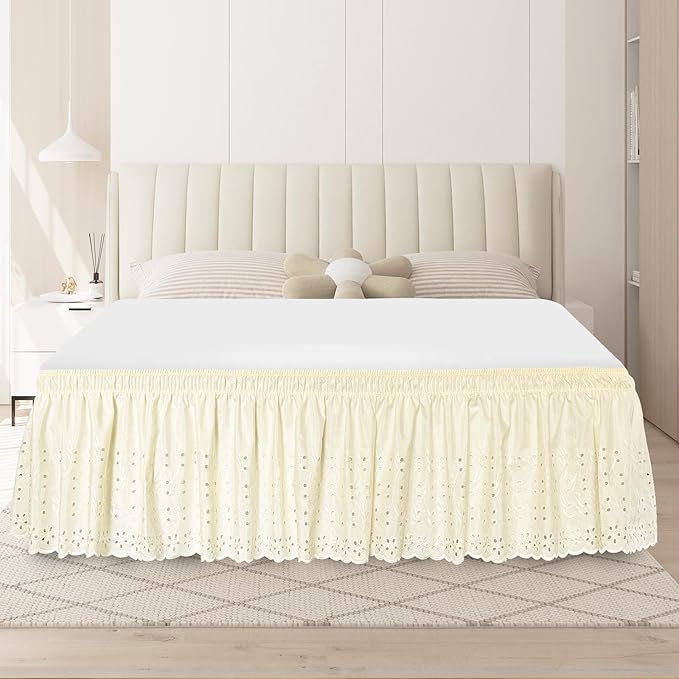 King Bed Skirt, Wrap-Around Elastic Ruffled Eyelet Bed Skirt King Size Dust by ANARACHON