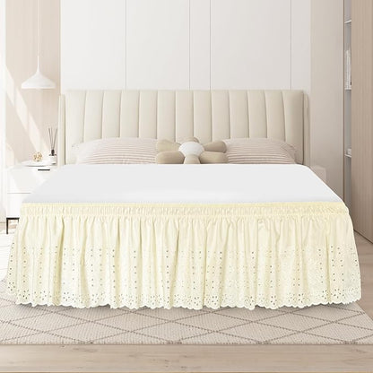 Full Bed Skirt, Wrap-Around Elastic Ruffled Eyelet Bed Skirt Full Size Dust by ANARACHON