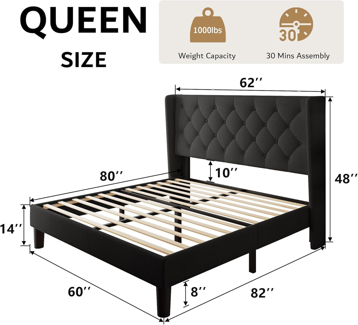 ipormis queen size platform bed frame with button shown in use