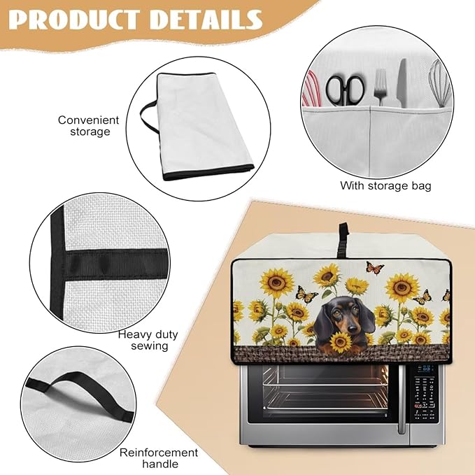Dachshund Dog Sunflower Butterfly Print Microwave Oven Dust Cover Dustproof - Image 6