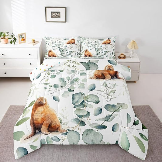 Erosebridal Cartoon Seal Bedding Queen Size Toddler Ocean Wildlife Comforter by Erosebridal