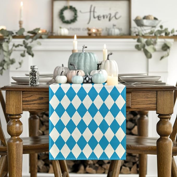 Artoid Mode Diamond Plaid Blue Bavarian Flag Oktoberfest Table Runner, - Image 2