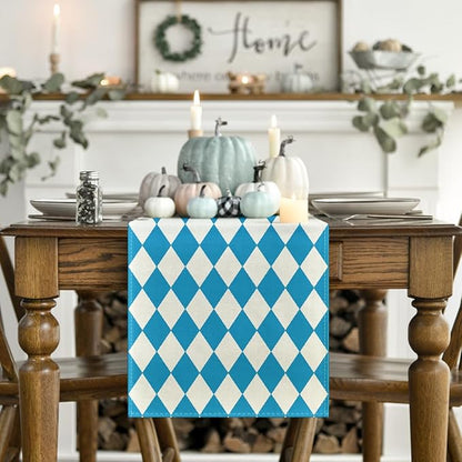 Artoid Mode Diamond Plaid Blue Bavarian Flag Oktoberfest Table Runner, - Image 2