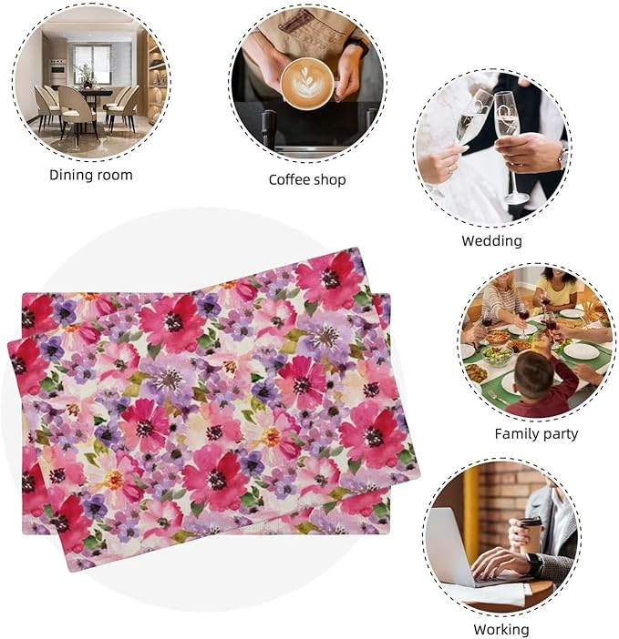 Watercolor Floral Placemats Set of 4, Seasonal Spring Multicolor Flower - Image 7