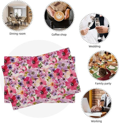 Watercolor Floral Placemats Set of 4, Seasonal Spring Multicolor Flower - Image 7