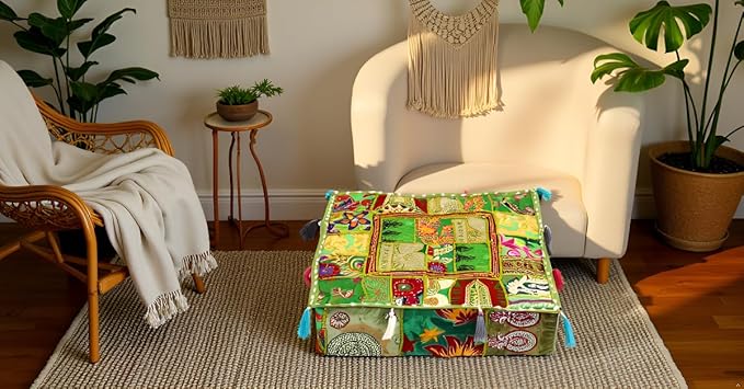 CRAFT KALA Indian Square Patchwork Traditional Pouf Cover Indian Living Room - Image 5