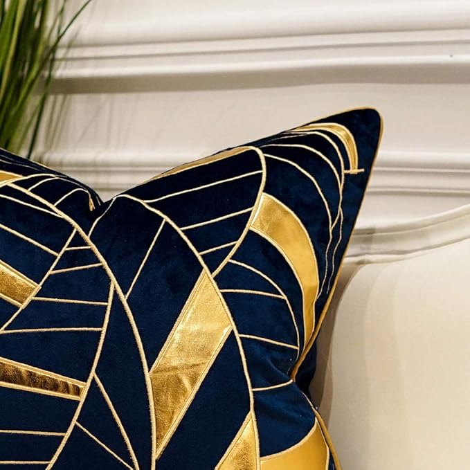 Avigers 20 x 20 Inches Navy Blue Gold Striped Cushion Case Luxury European - Image 2
