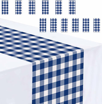 12 Pcs Navy Blue and White Checkered Table Runner Plastic 14 x 108 Disposable by MUNILAIL