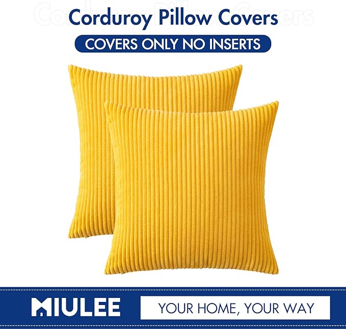 MIULEE Pack of 2 Golden Yellow Pillow Covers 18x18 Inch Soft Decorative Throw - Image 6
