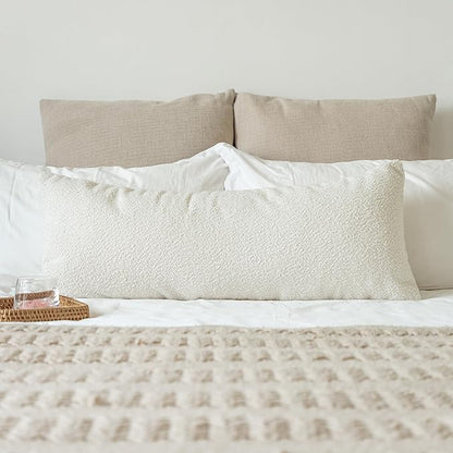14x36 inch Boucle Lumbar Pillow Cover, Cream Woven Texture Neutral Long Pillow - Image 9