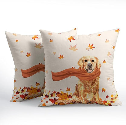 Golden Retriever Dog Fall Throw Pillow Cover Autumn Maple Leaves Farmhouse - Image 2