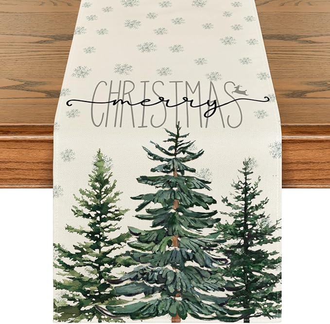 Artoid Mode Beige Pine Tree Snowflake Merry Christmas Table Runner, Seasonal by ArtoidMode