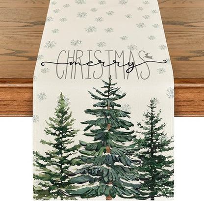 Artoid Mode Beige Pine Tree Snowflake Merry Christmas Table Runner, Seasonal by ArtoidMode