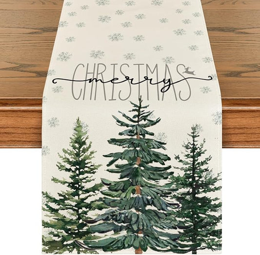 Artoid Mode Beige Pine Tree Snowflake Merry Christmas Table Runner, Seasonal by ArtoidMode