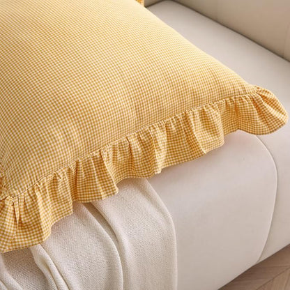 Vintage Mustard Plaid Ruffle Throw Pillow Covers 18x18 inches, Washed Cotton - Image 7