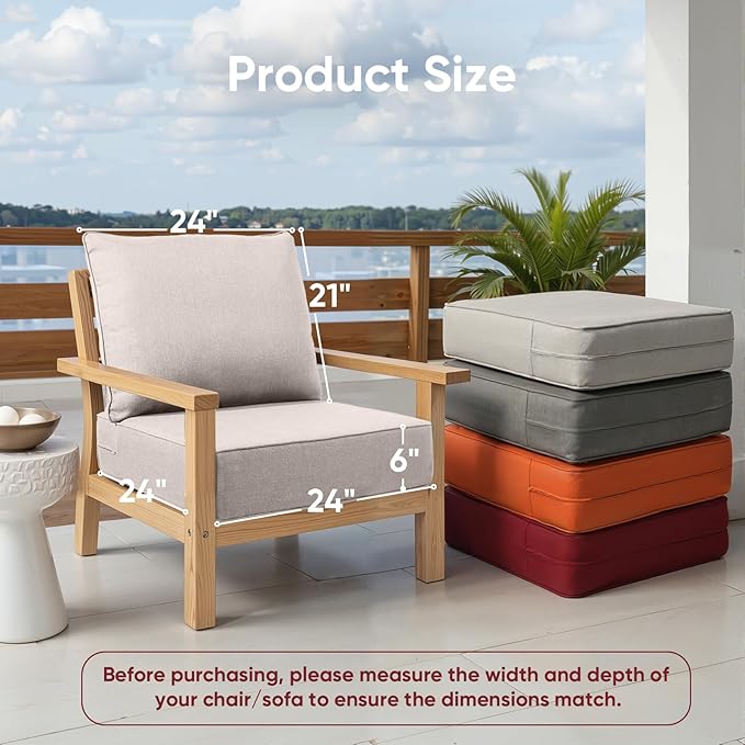Outdoor Chair Cushions Set of 3, Waterproof 24x24 Patio Chair Cushion, Couch - Image 2