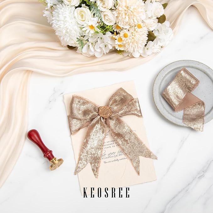 Light Brown Silk Chiffon Ribbon, Frayed Shimmery Silk Ribbon - Image 3
