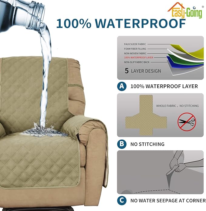 Easy-Going Sofa Slipcover Waterproof Recliner Chair Cover Non-Slip Fabric Couch - Image 3