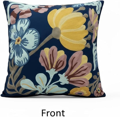 18x18 Embroidered Throw Pillow Cover – Blue Pumpkin Blossom Cotton Decorative - Image 2