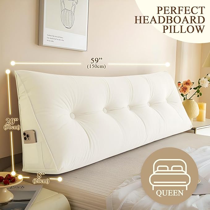 Headboard Pillow Queen, Large Triangular Wedge Headboard Pillow - Image 3