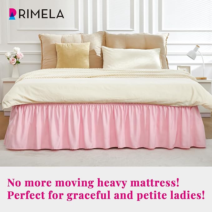 RIMELA Pink Bed Skirt Twin Size 15 Inch Drop, Elastic Bed Skirting - Image 4