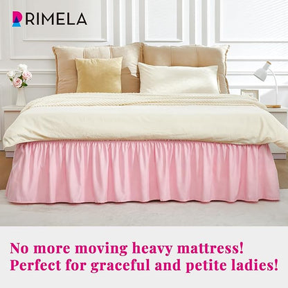 RIMELA Pink Bed Skirt Twin Size 15 Inch Drop, Elastic Bed Skirting - Image 4
