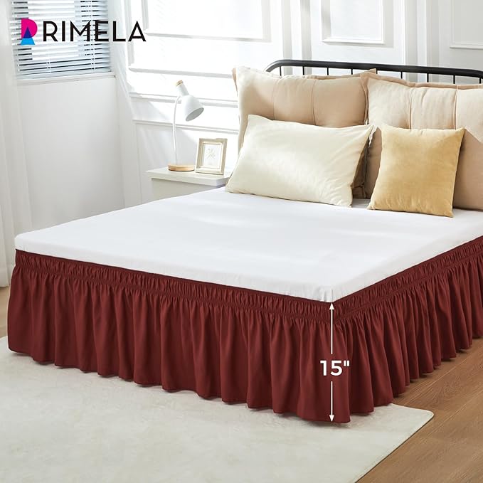 RIMELA Wine Red Bed Skirt King Size 15 Inch Drop, Elastic Bed Skirting - Image 6