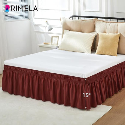 RIMELA Wine Red Bed Skirt Queen Size 15 Inch Drop, Elastic Bed Skirting - Image 6