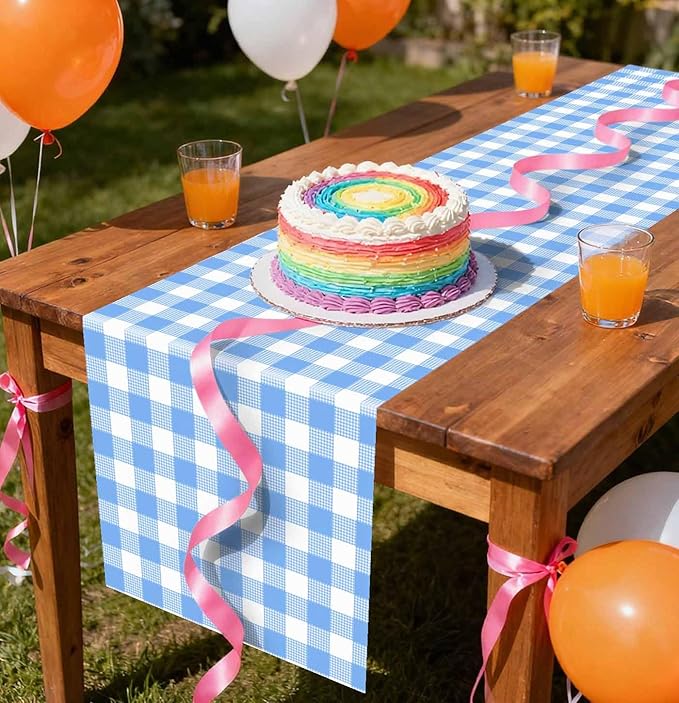 3 Pcs Light Blue and White Checkered Table Runner Plastic 14 x 108 Disposable - Image 7