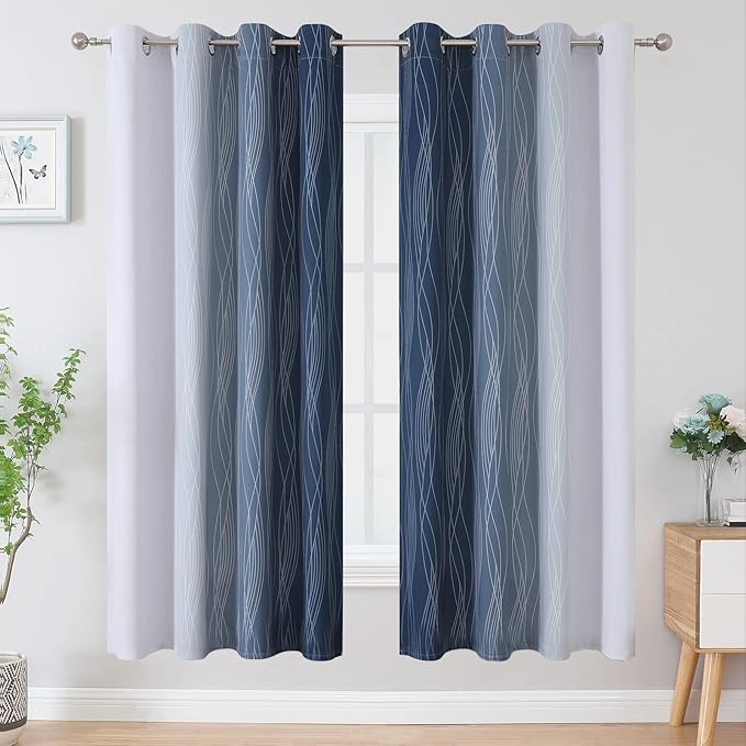 Estelar Textiler Navy Blue and Grayish White Blackout Curtains - Image 2