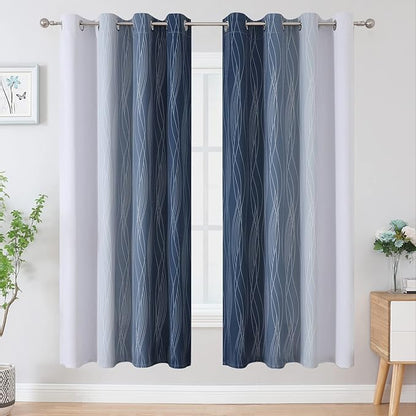 Estelar Textiler Navy Blue and Grayish White Blackout Curtains - Image 2