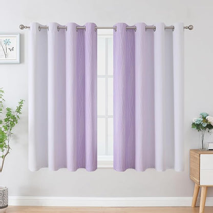 Estelar Textiler Lilac and Greyish White Blackout Curtains 54 Inch Length - Image 2