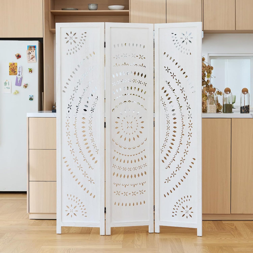 66.9Inch Folding Room Divider, 3 Panels Wood Carved Privacy Screens, Free Ass...