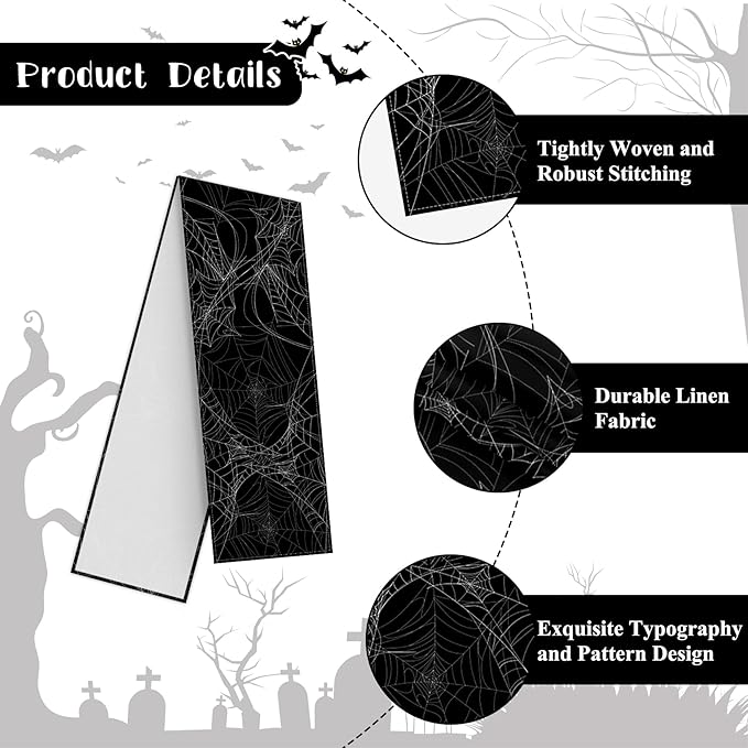 Happy Halloween Table Runner Horror Black Spider Web Kitchen Dining Table - Image 7