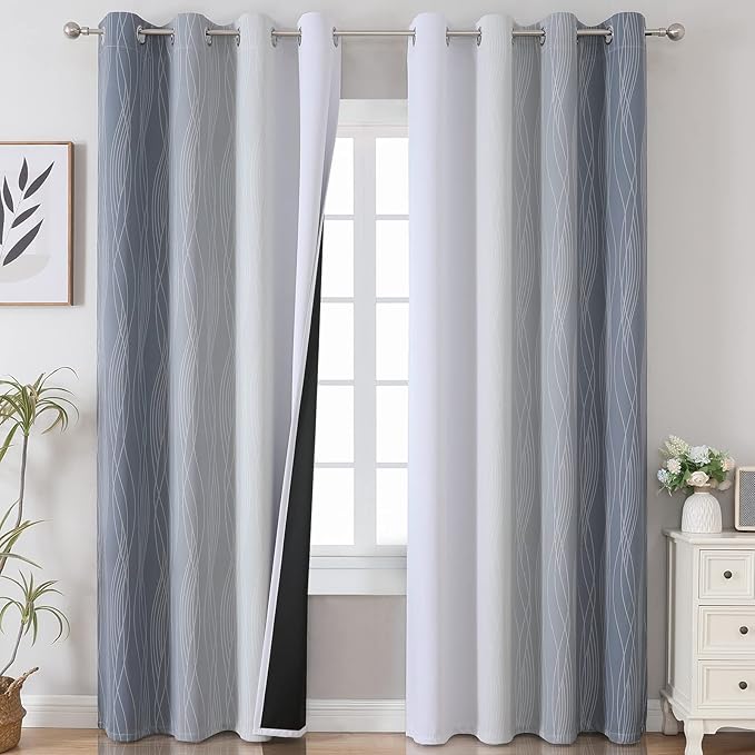Estelar Textiler Grey and Greyish White Ombre Blackout Curtains 90 Inches Long by ESTELARTEXTILER