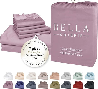 Bella Coterie 7 Piece Luxury Bamboo Viscose Split King Size Sheet Set | 2 by BC